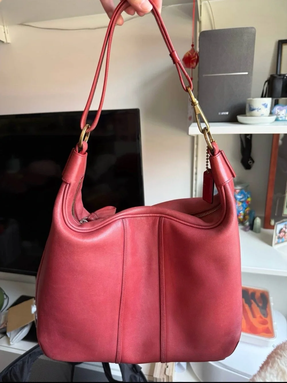 Coach Ergo Hobo Coral-Red Leather Shoulder Bag